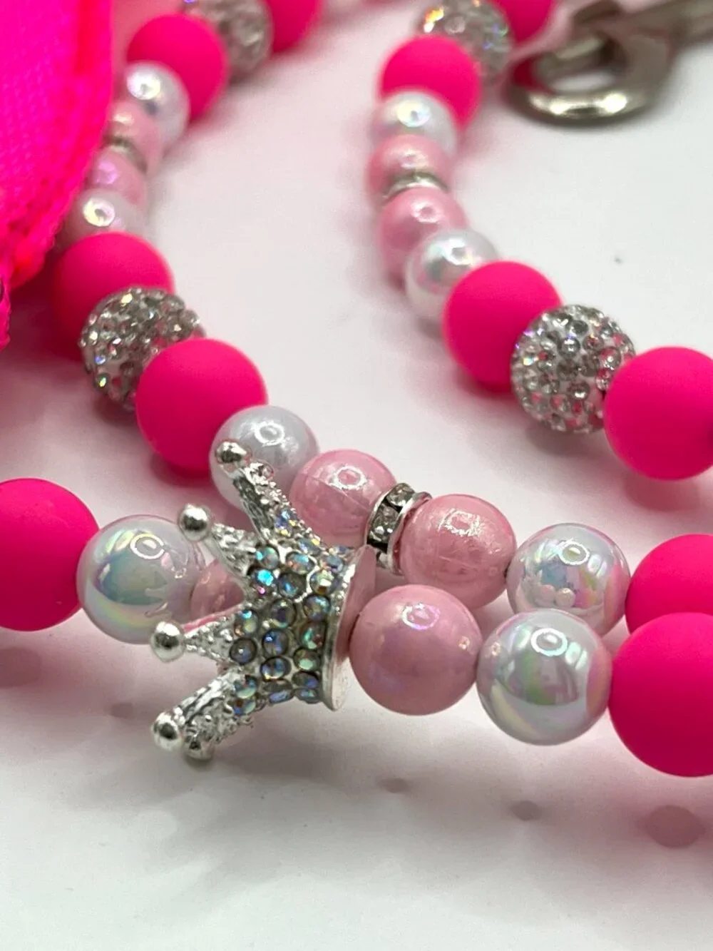 Princess Pink Rhinestone Crown Dog Leash - Neon Pink - Handmade